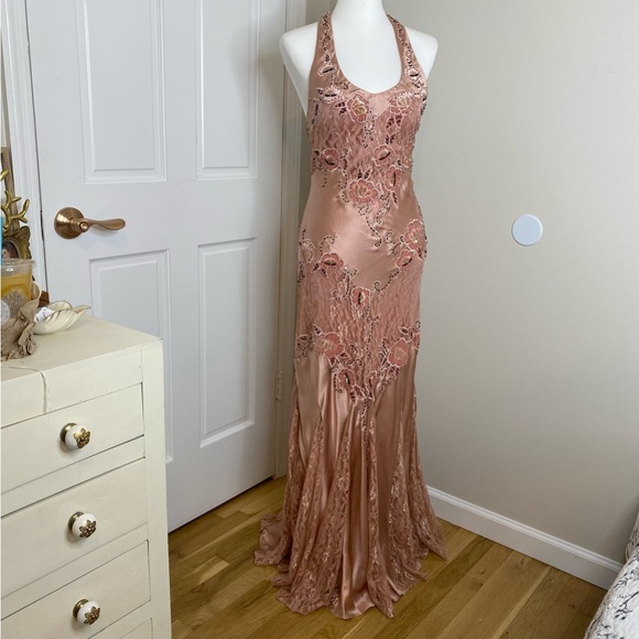 Sue Wong Blush Floral Lace Maxi Dress - Picture 2 of 16